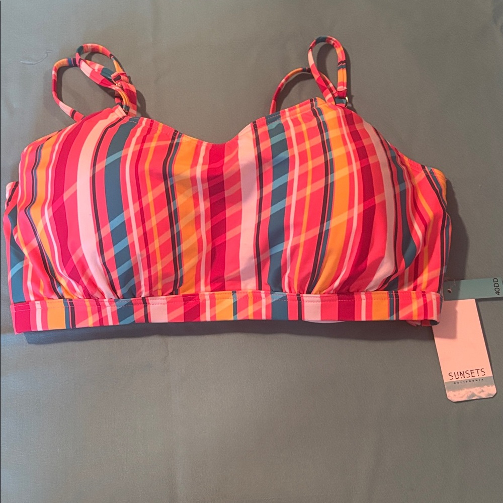 Sunsets Women's Pink Multi-Stripe Bikini Top 40DD